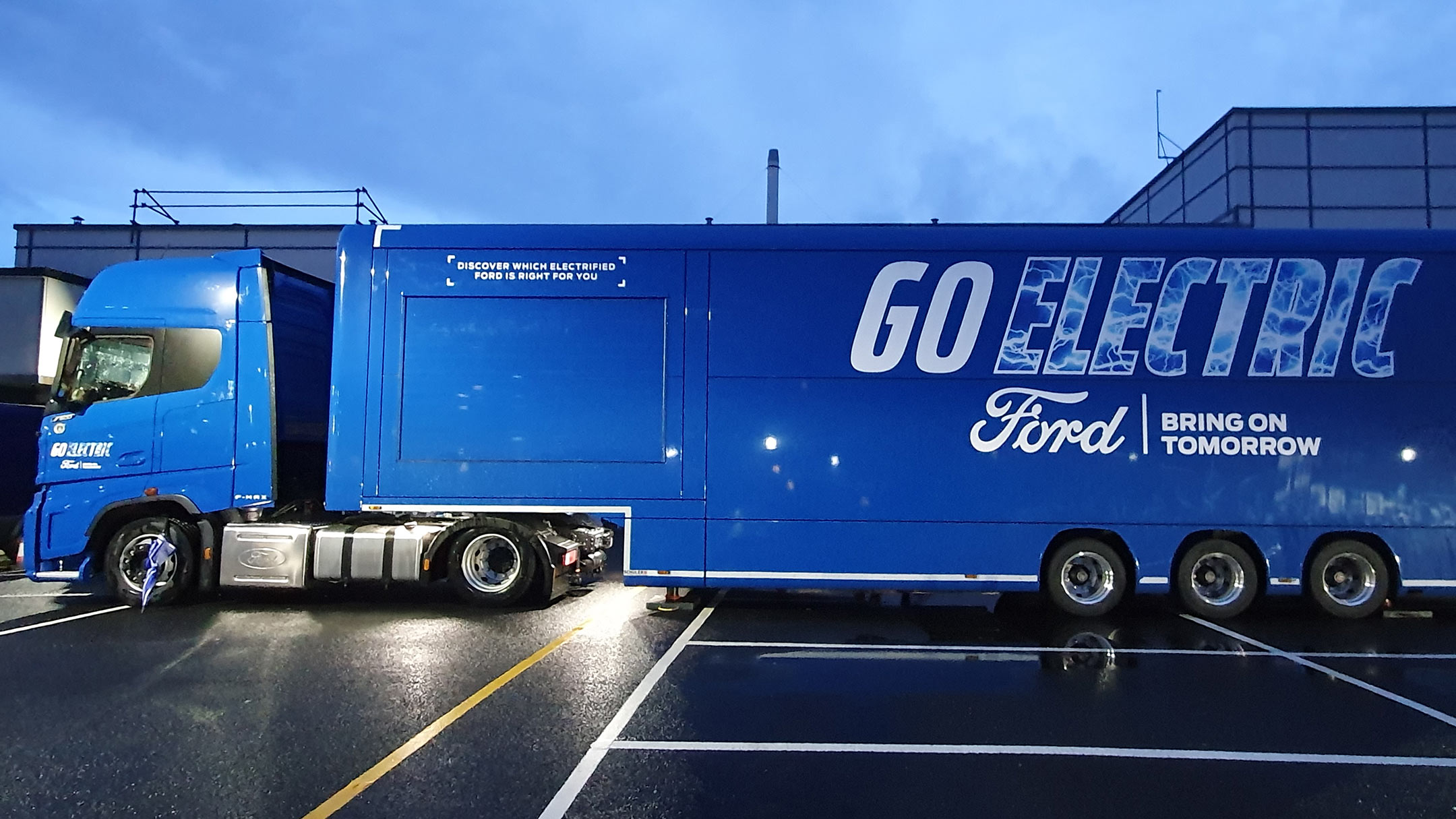 Blue truck with Ford Promotion "Go Electric"