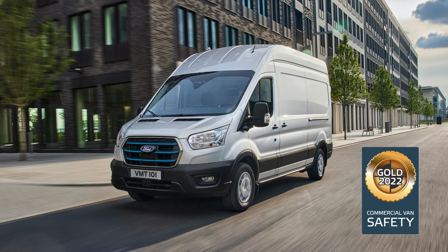All-New Ford E-Transit driving on city road