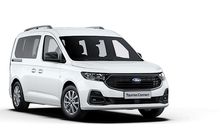 Frozen White Ford Tourneo Connect Titanium exterior front angle