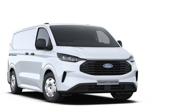 Frozen White Ford Transit Custom Trend exterior front angle