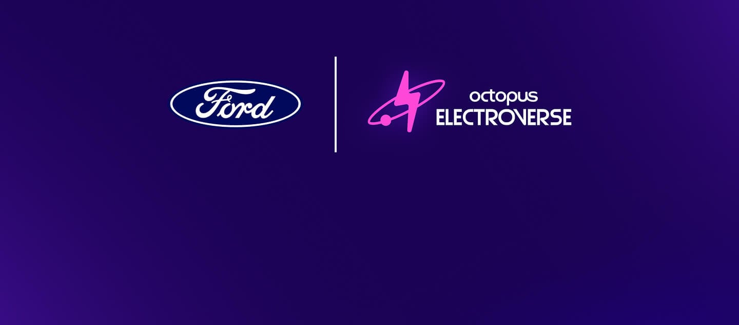 Ford and Octopus Electroverse logos highlighting a new partnership to make public charging for business EV fleets easier.