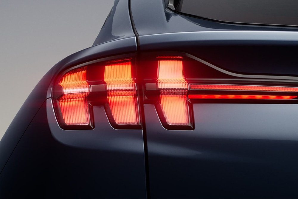 Rear view of a black Ford electric vehicle.