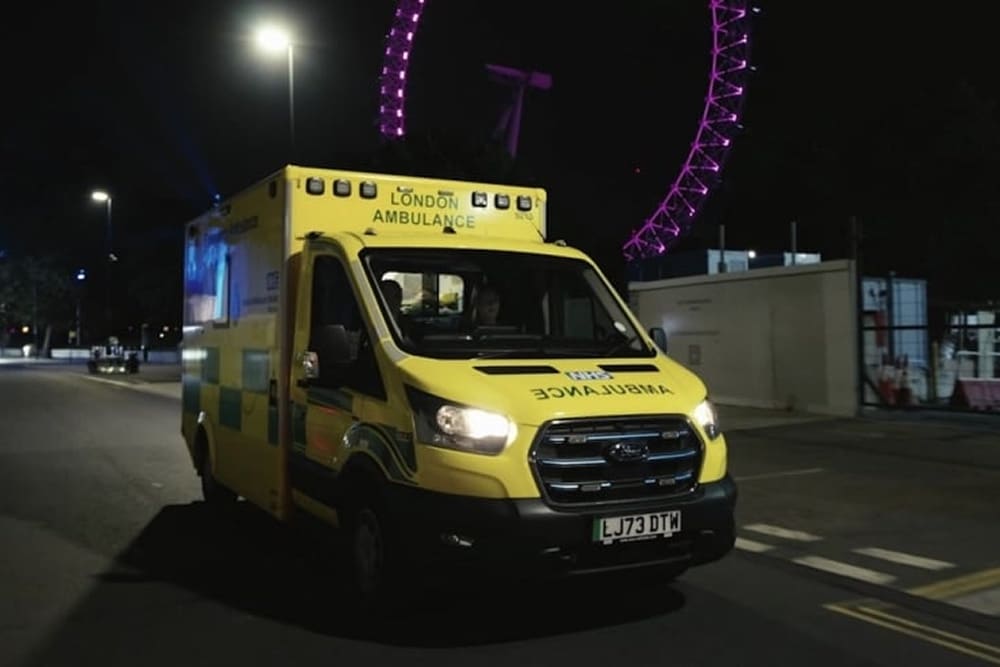  A Ford E-Transit Custom electric van used by the London Ambulance Service.
