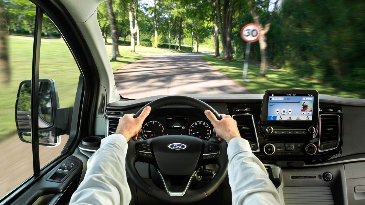 Ford Tourneo Custom interior with steering wheel and SYNC 3