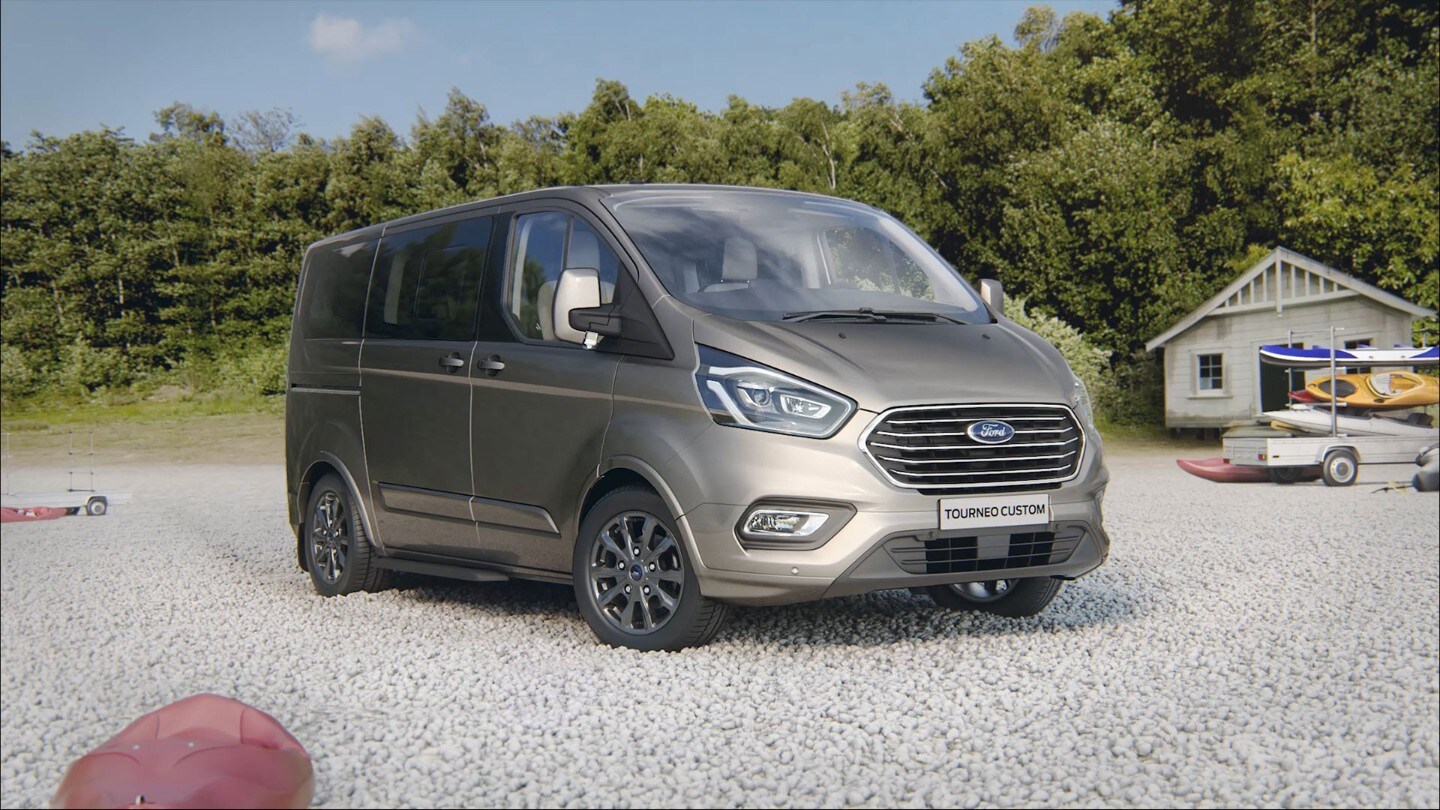 New Ford Tourneo parked near boat shed