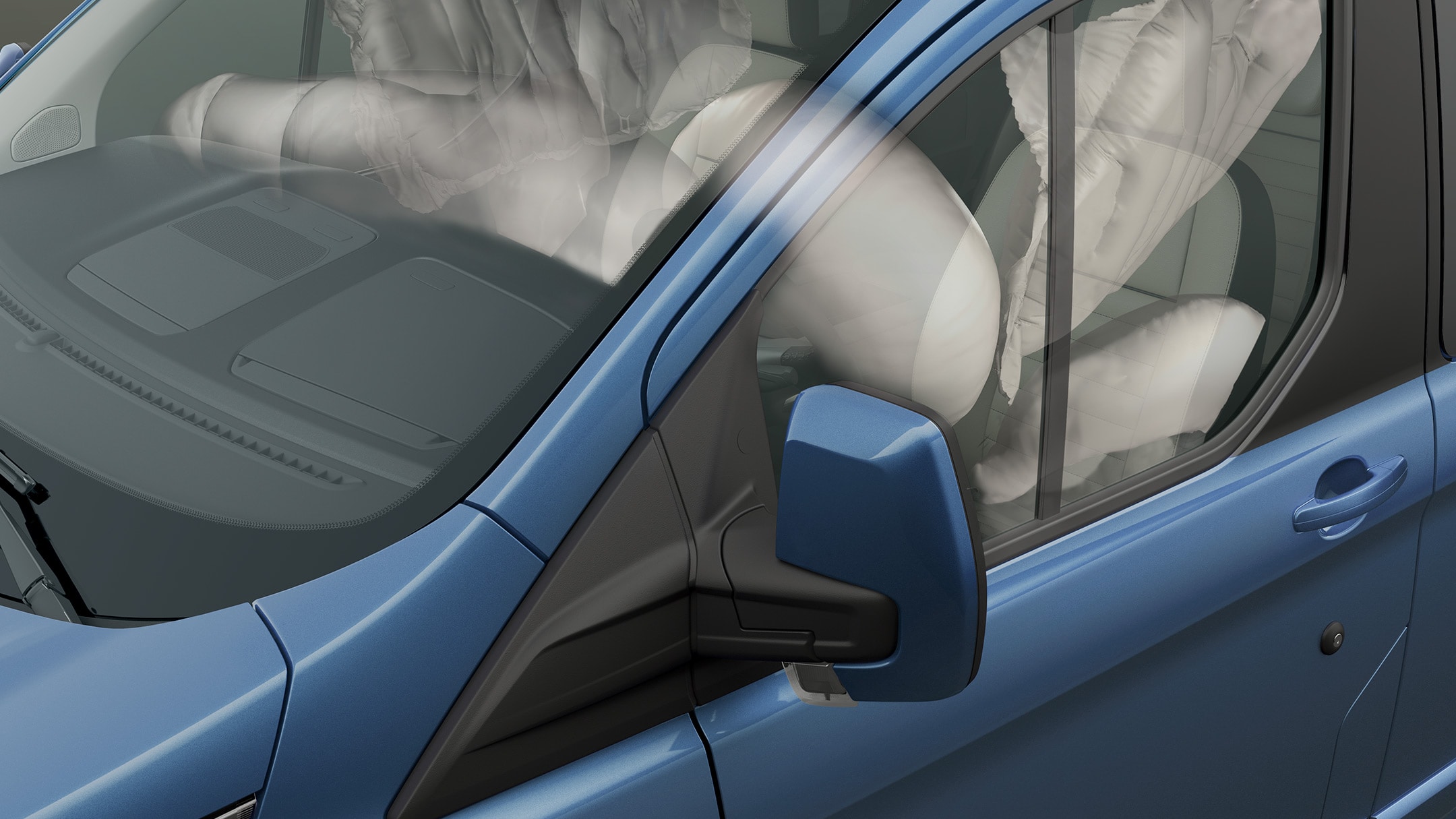 Ford Tourneo close up with inflated airbags