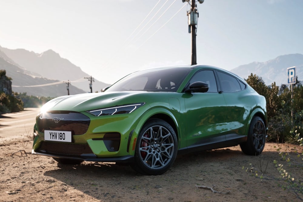 A close-up of the Ford Mustang Mach-E GT styling kit, showing the unique GT design honeycomb front grille.