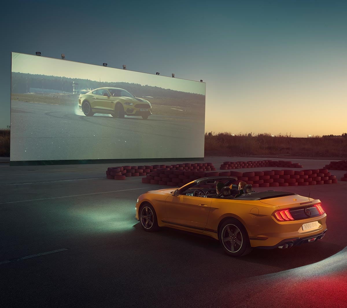Ford Mustang California Edition parked at a drive-in cinema