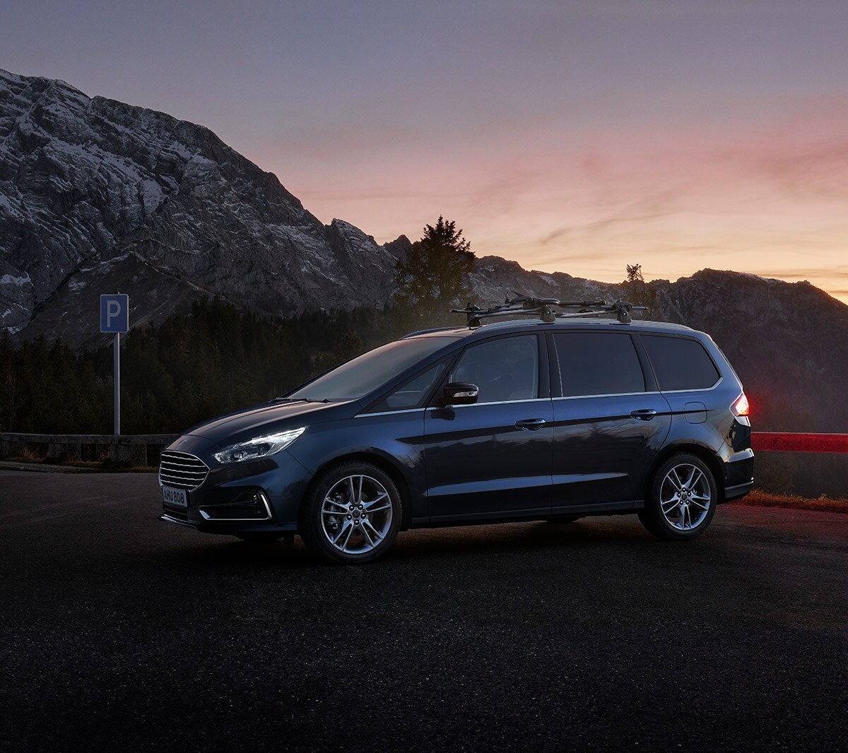 Ford Galaxy Titanium Hybrid side view at sunset