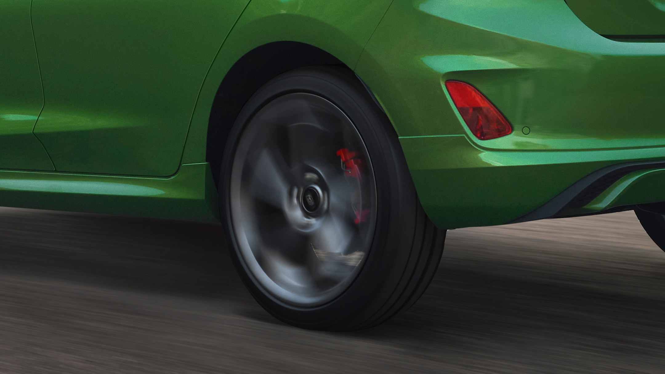 Close up of rear wheel in motion