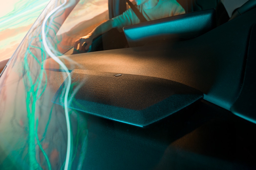 A close up of the B&O premium sound system speaker inside the Ford Kuga Sound Edition.