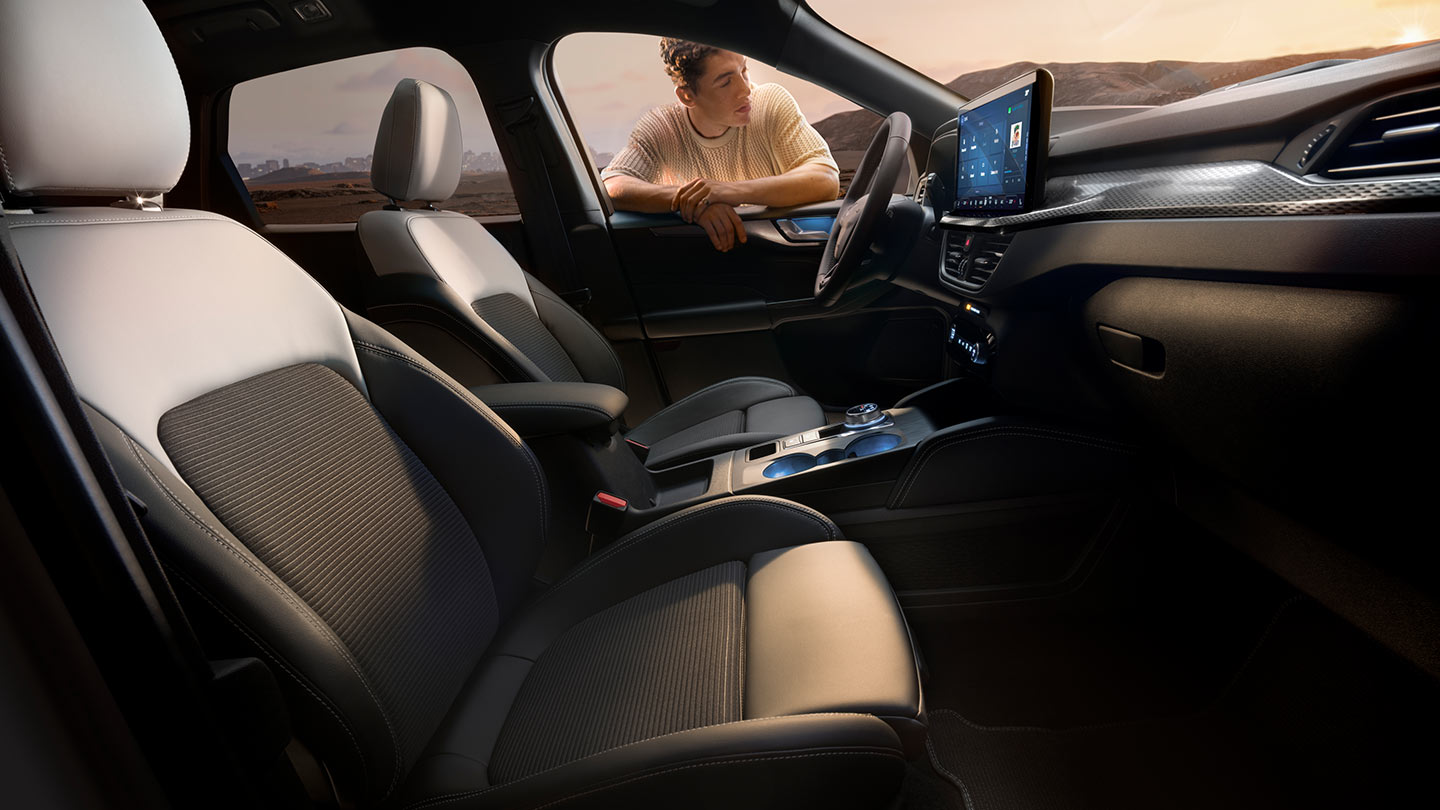 The interior of the Ford Kuga Sound Edition showing the exclusive seat fabrics.