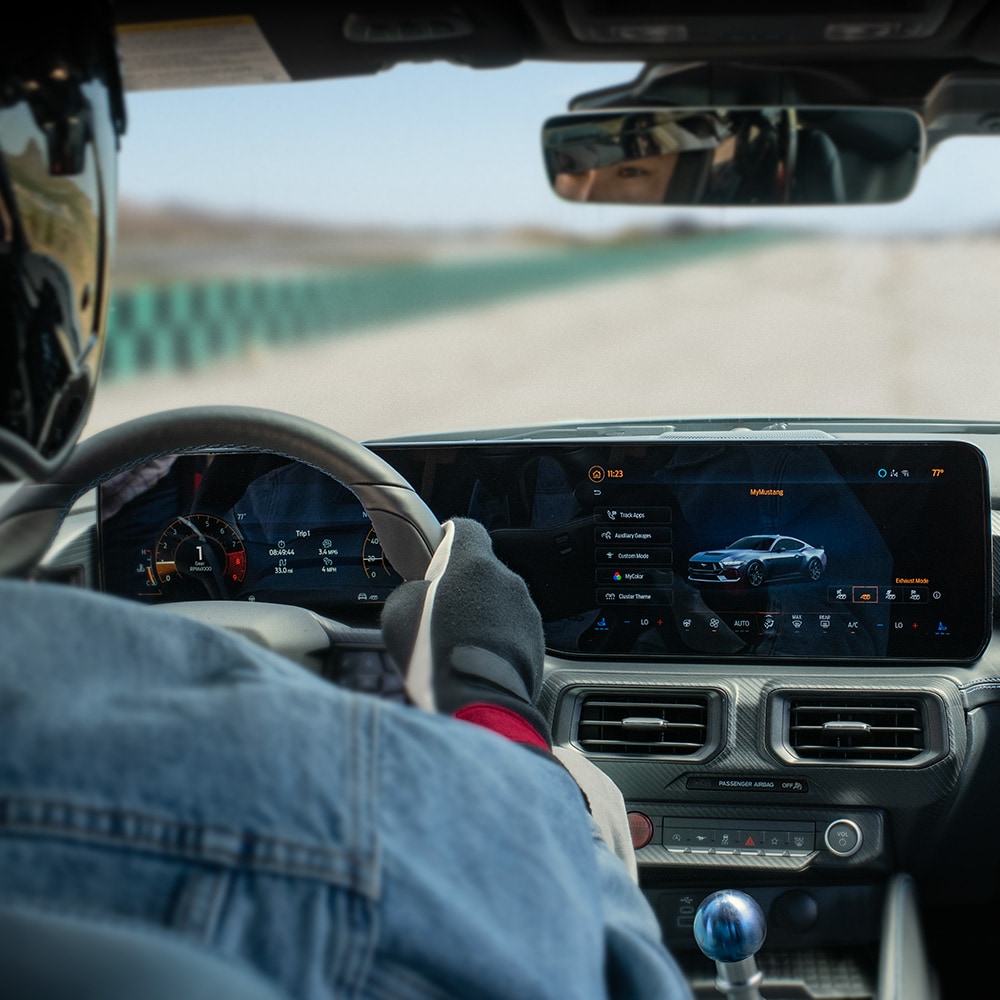 Ford Mustang on a track displaying track performance