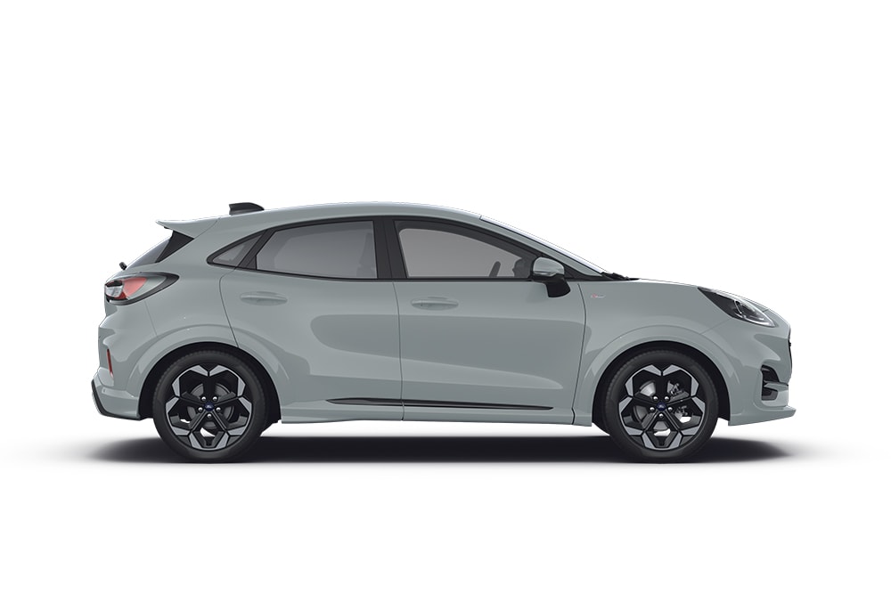 Silver Ford Puma ST, part of the Ford performance cars range.