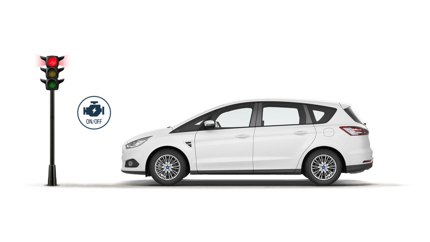 White Ford S-MAX standing on the stoplight, side view