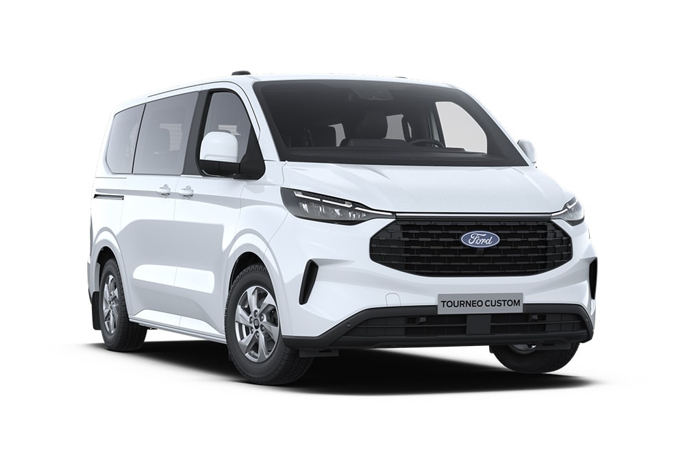 Front left angle of a white Ford Tourneo Custom Trend.​