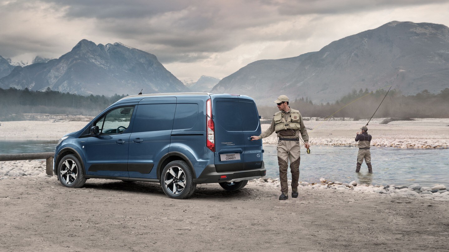 Blue Ford Transit Connect rear open doors
