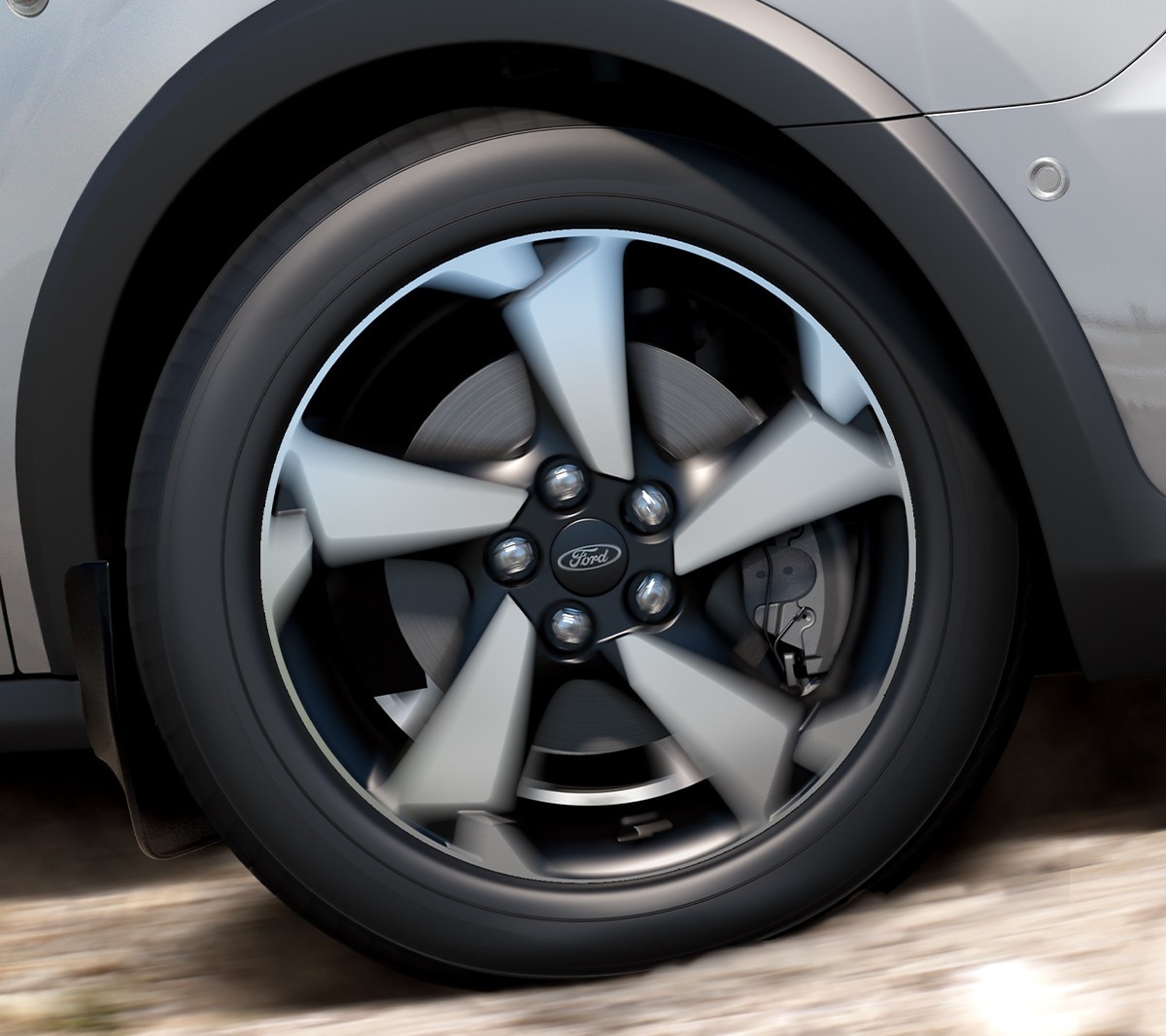 New Blue Ford Transit Connect wheel close up