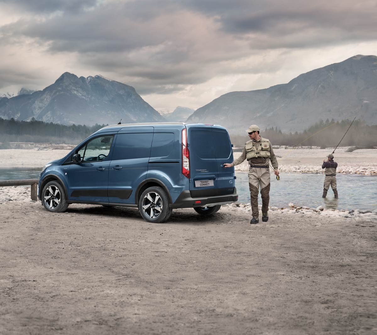 Blue Ford Transit Connect rear open doors