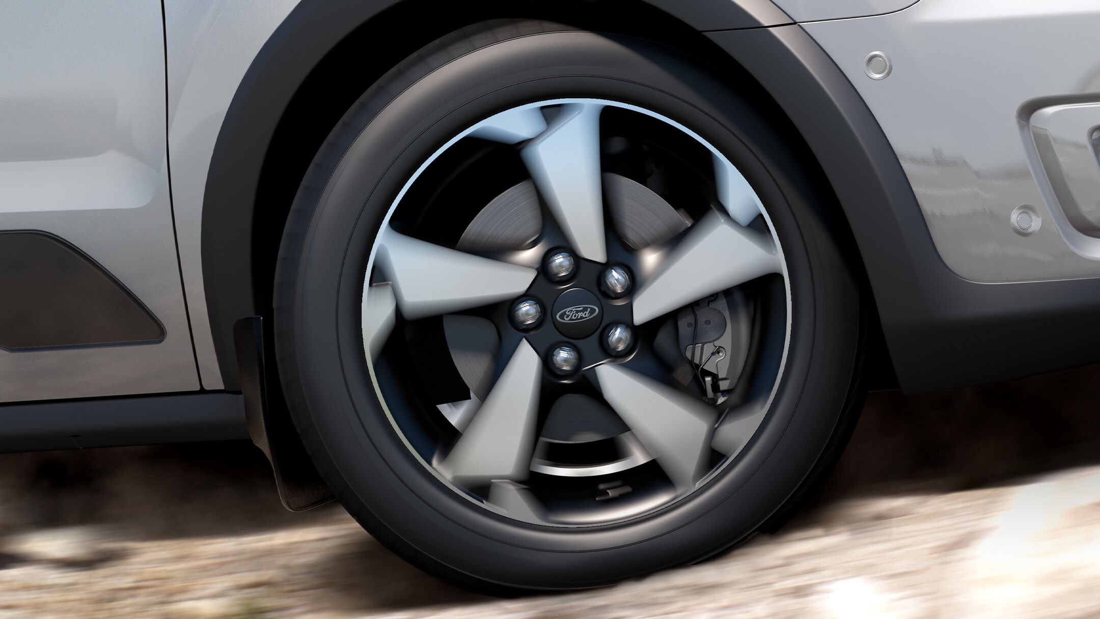 New Blue Ford Transit Connect wheel close up
