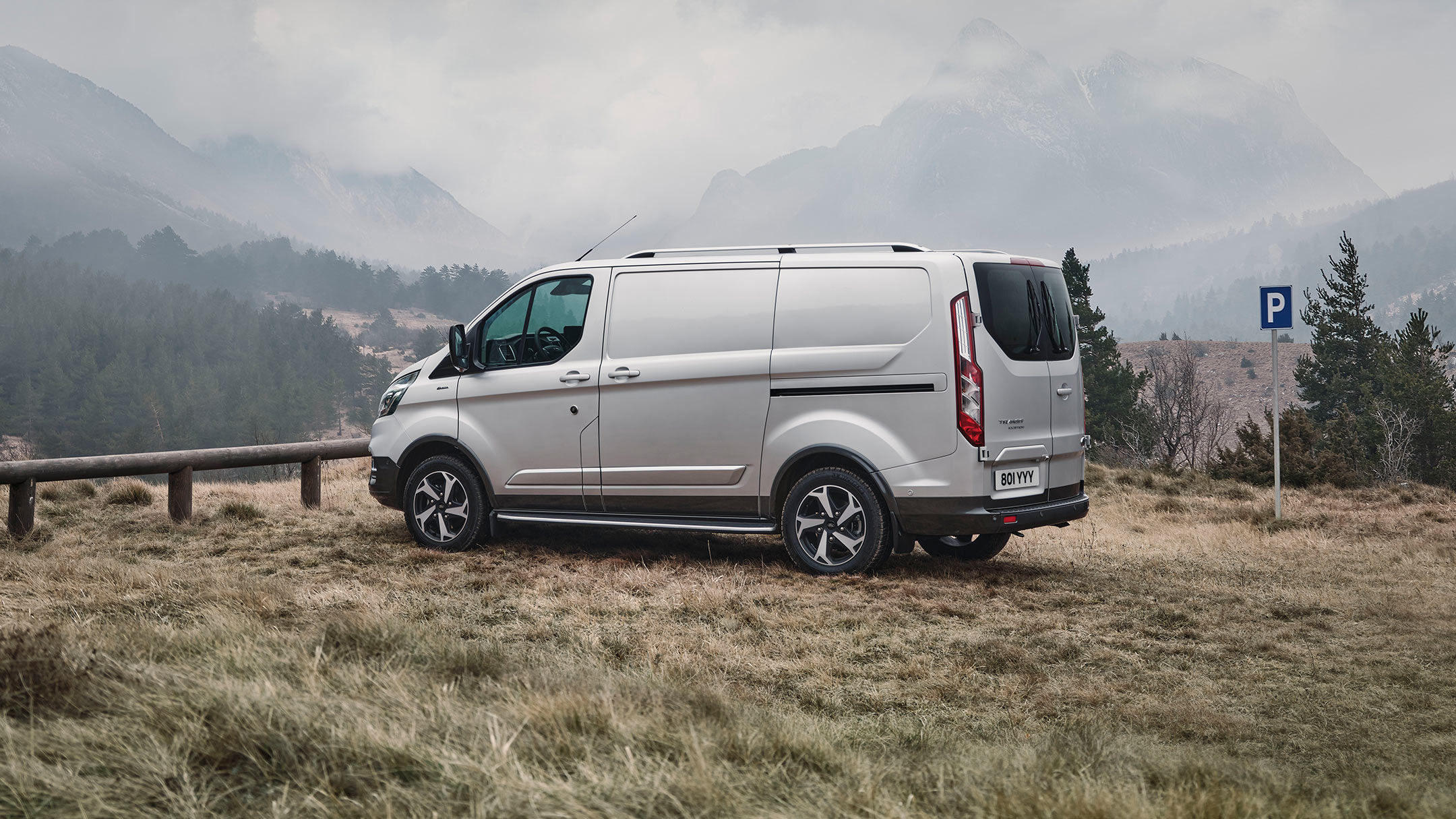 Ford Transit Custom Active side view parked in mountains