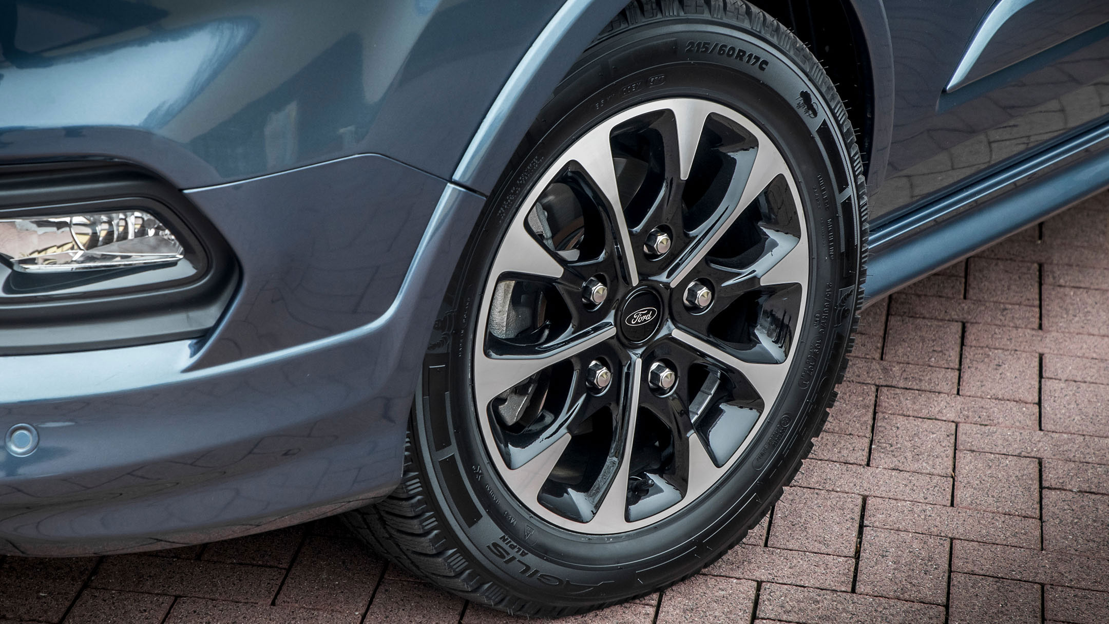 New Blue Ford Transit Custom wheel close up