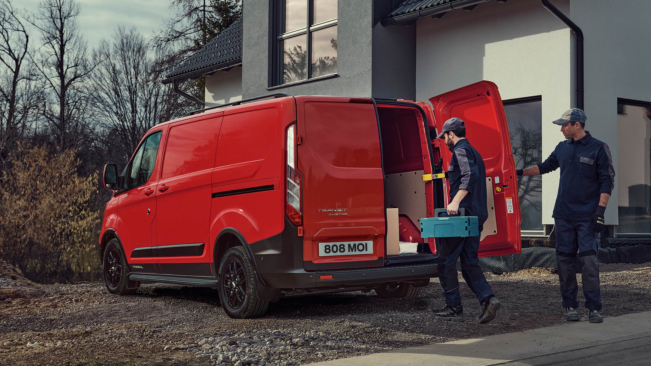 New Ford Transit Custom Trail rear view with door open