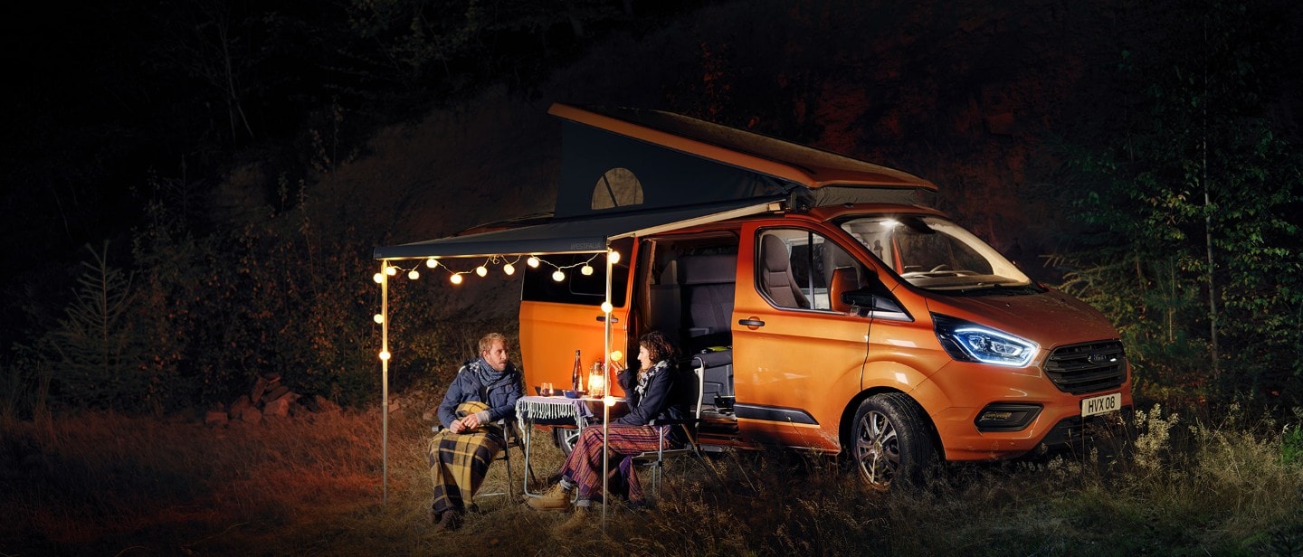 Ford Transit Custom Nugget with couple camping Ford Transit Custom Nugget with couple camping