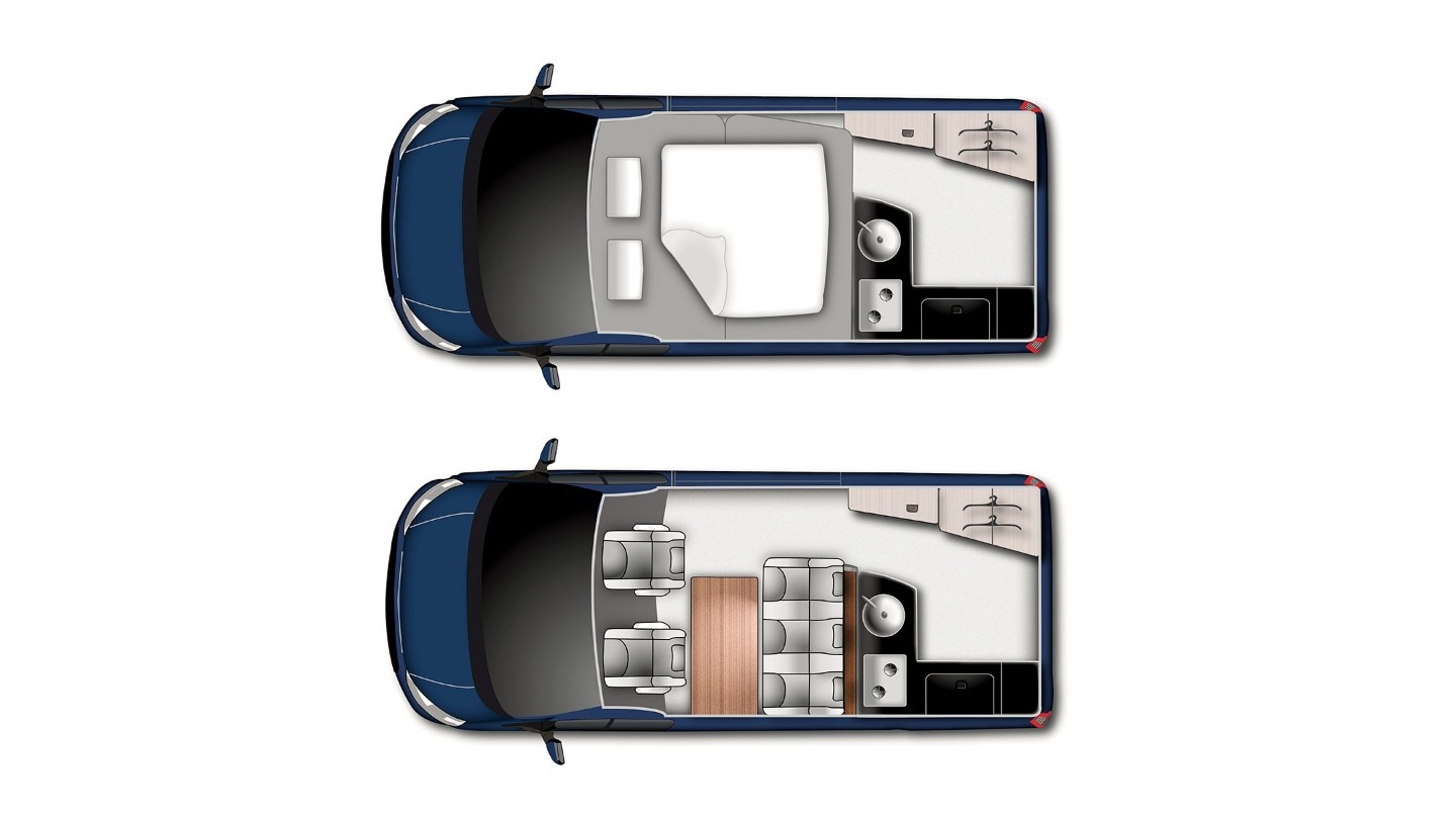 Ford Transit Custom Nugget interior floor plan graphic Ford Transit Custom Nugget interior floor plan graphic