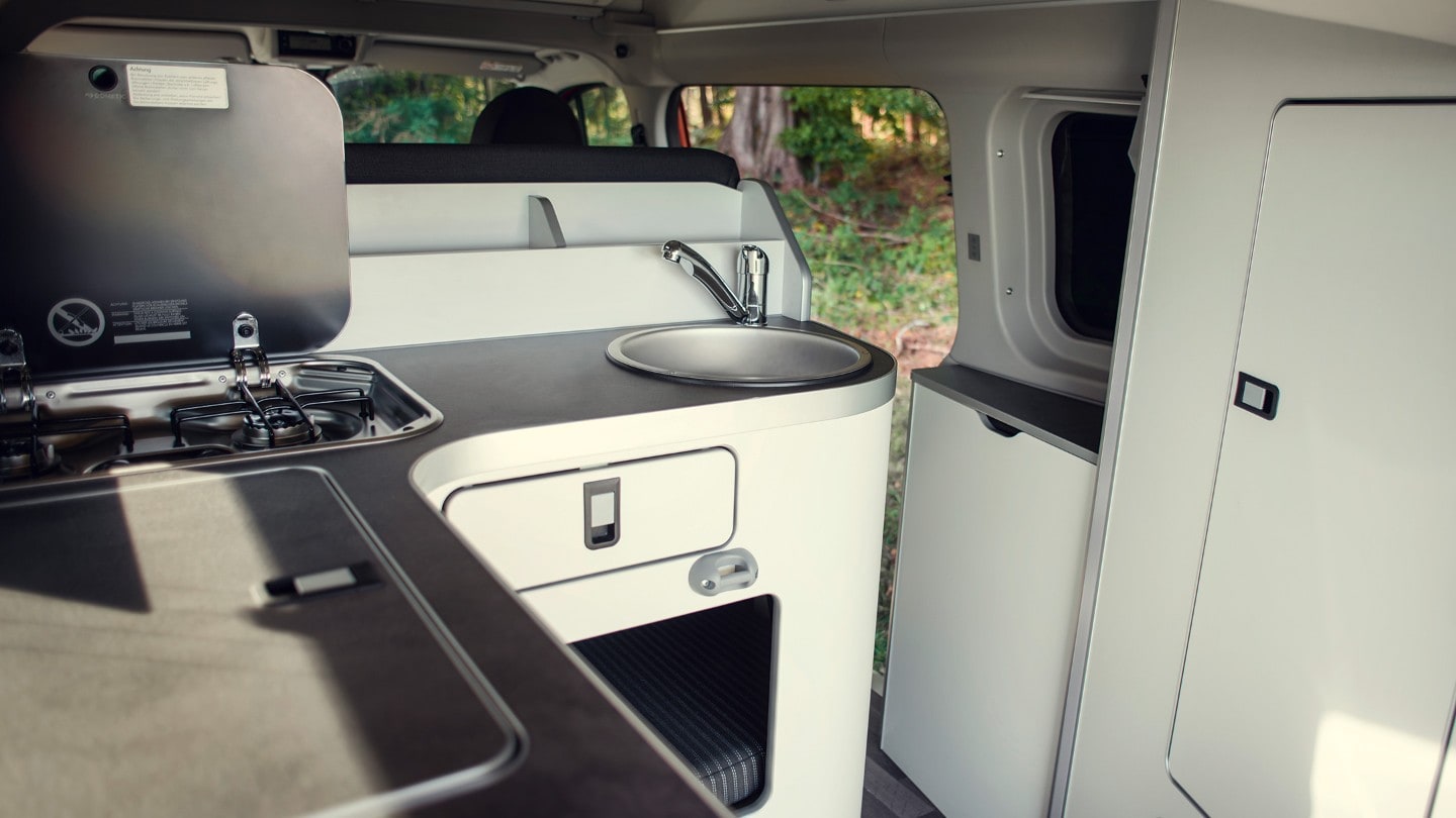 Ford Transit Custom Nugget interior kitchen area Ford Transit Custom Nugget interior kitchen area
