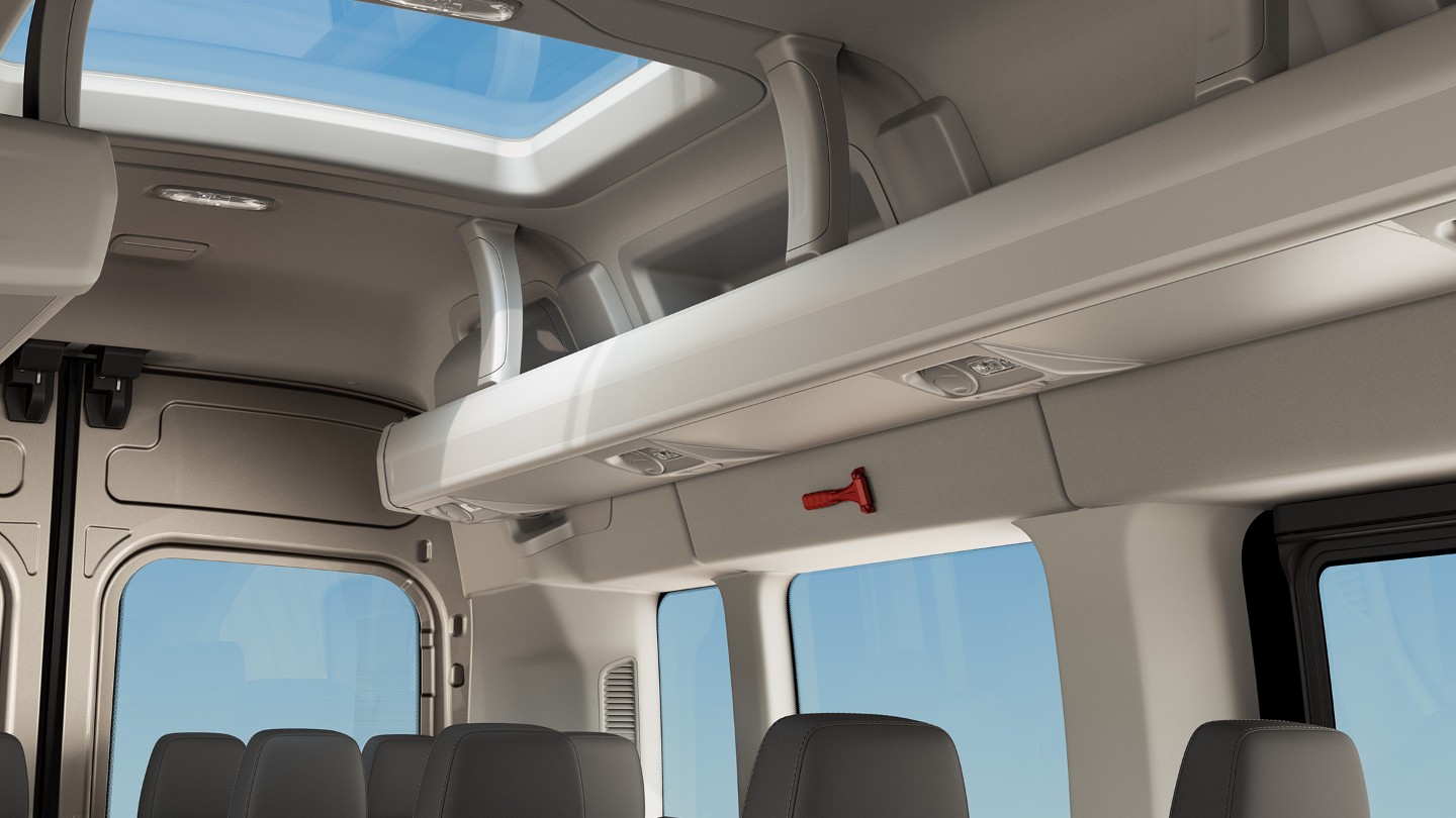 Ford Transit Minibus rear interior roof close up