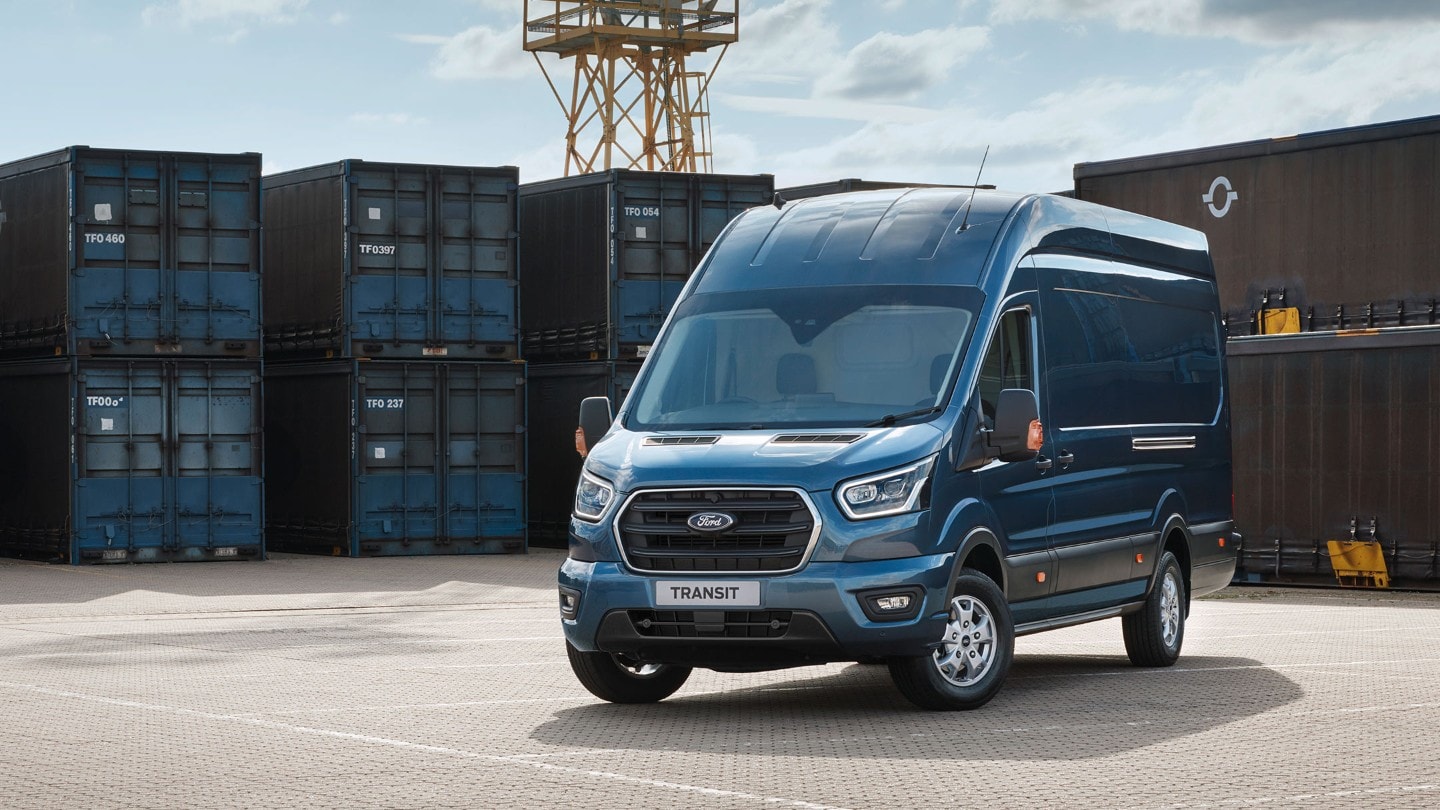 Blue Ford Transit Van parked