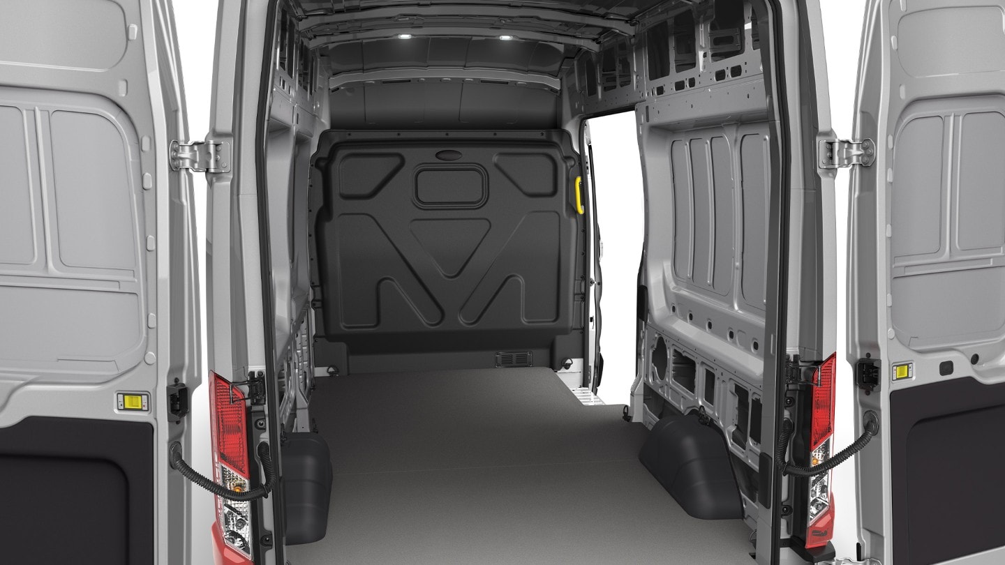 Transit Van interior view with rear doors open