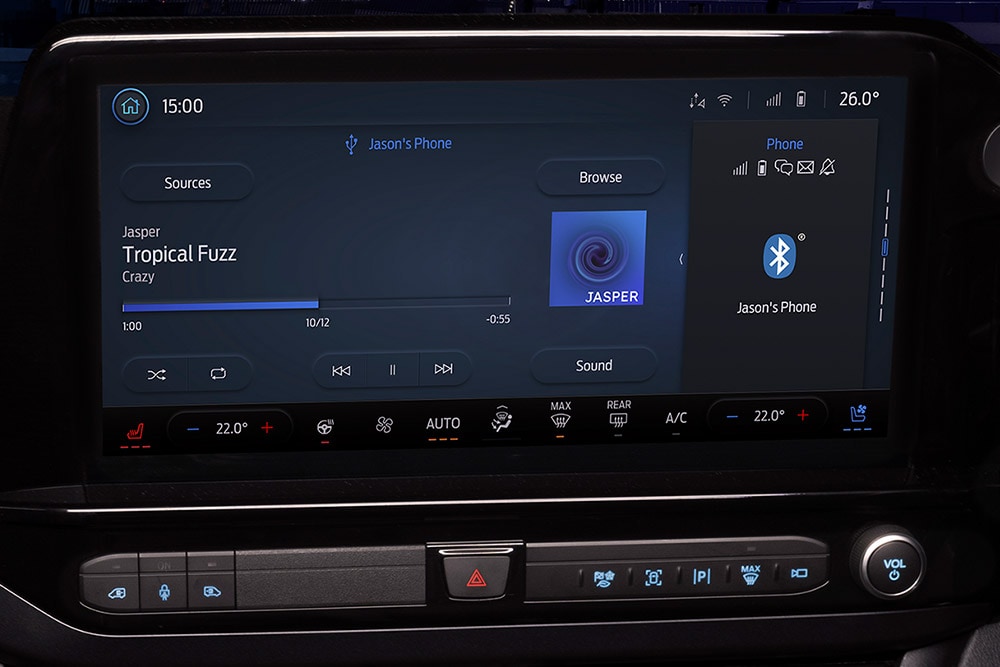 Infotainment screen in a Ford Transit Custom.