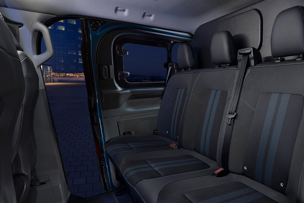 Rear seats of a Ford Transit Custom Double Cab-in-Van.