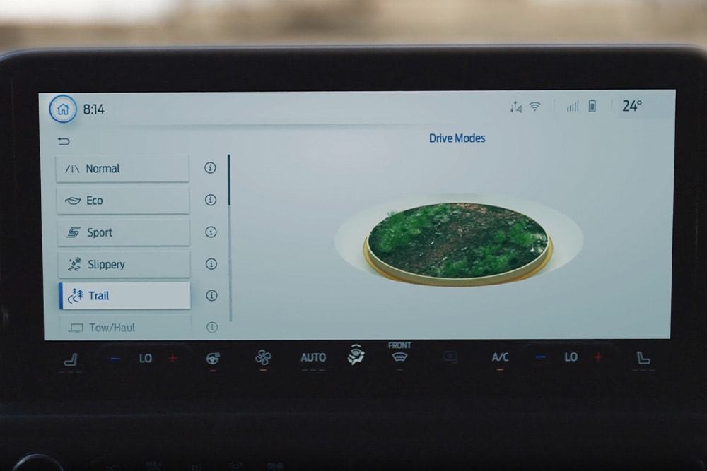 Drive mode selection screen in a Ford Transit Custom.