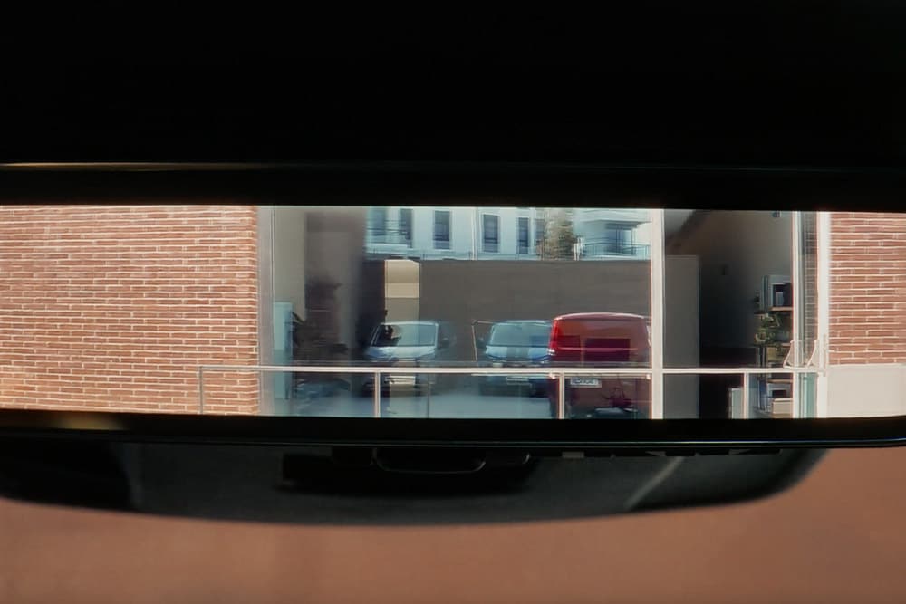 Digital rearview mirror inside a Ford Transit Custom.