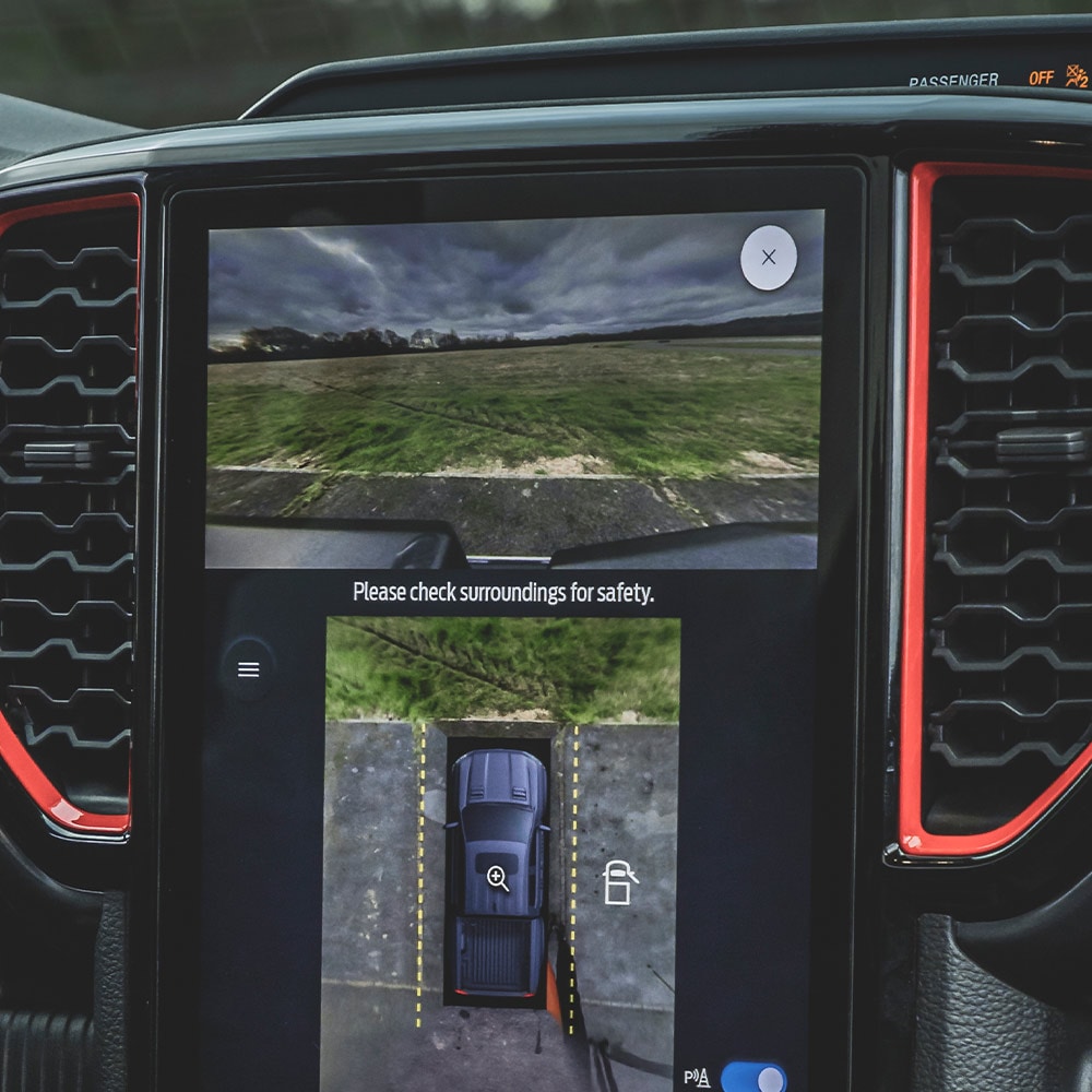 Ford Ranger Raptor touchscreen showing 360 degree camera.