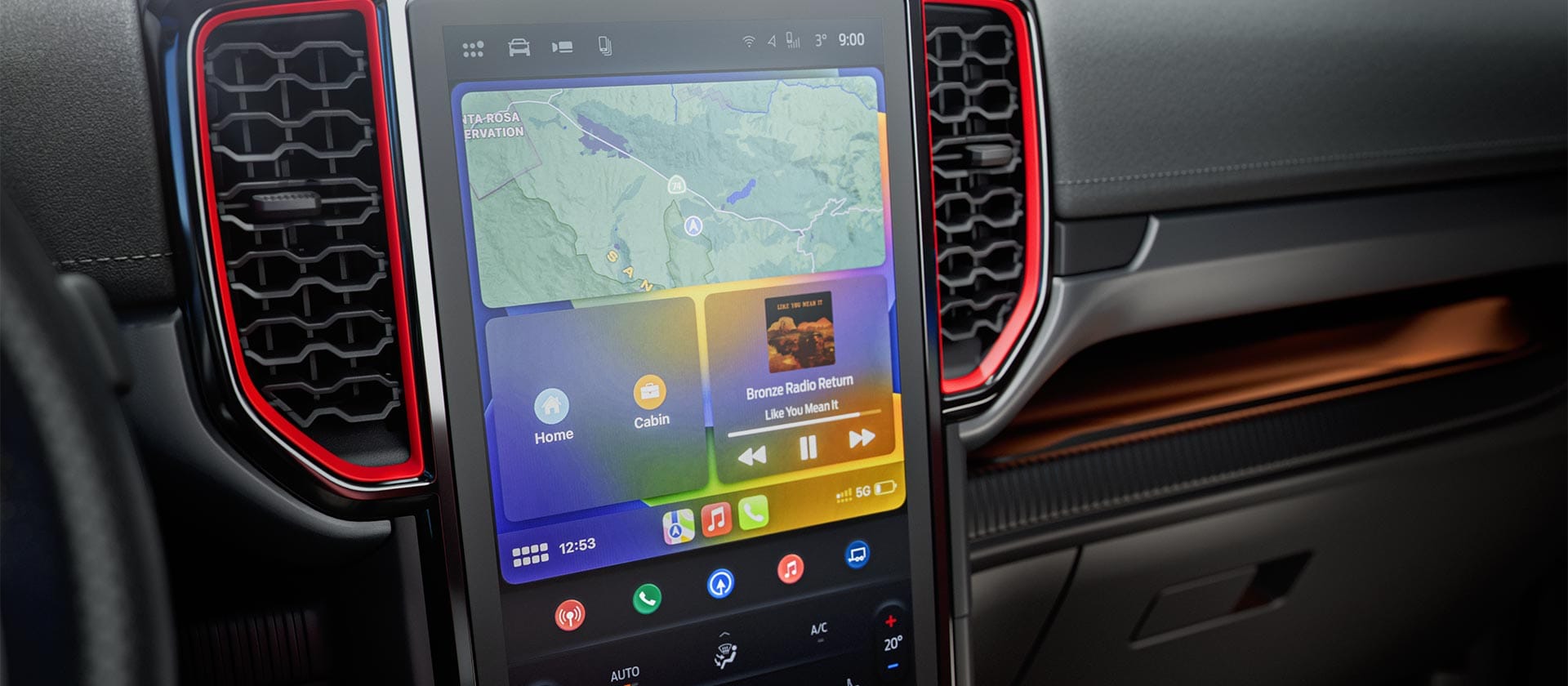 Close up view of the Ranger Raptor's in-car touchscreen.