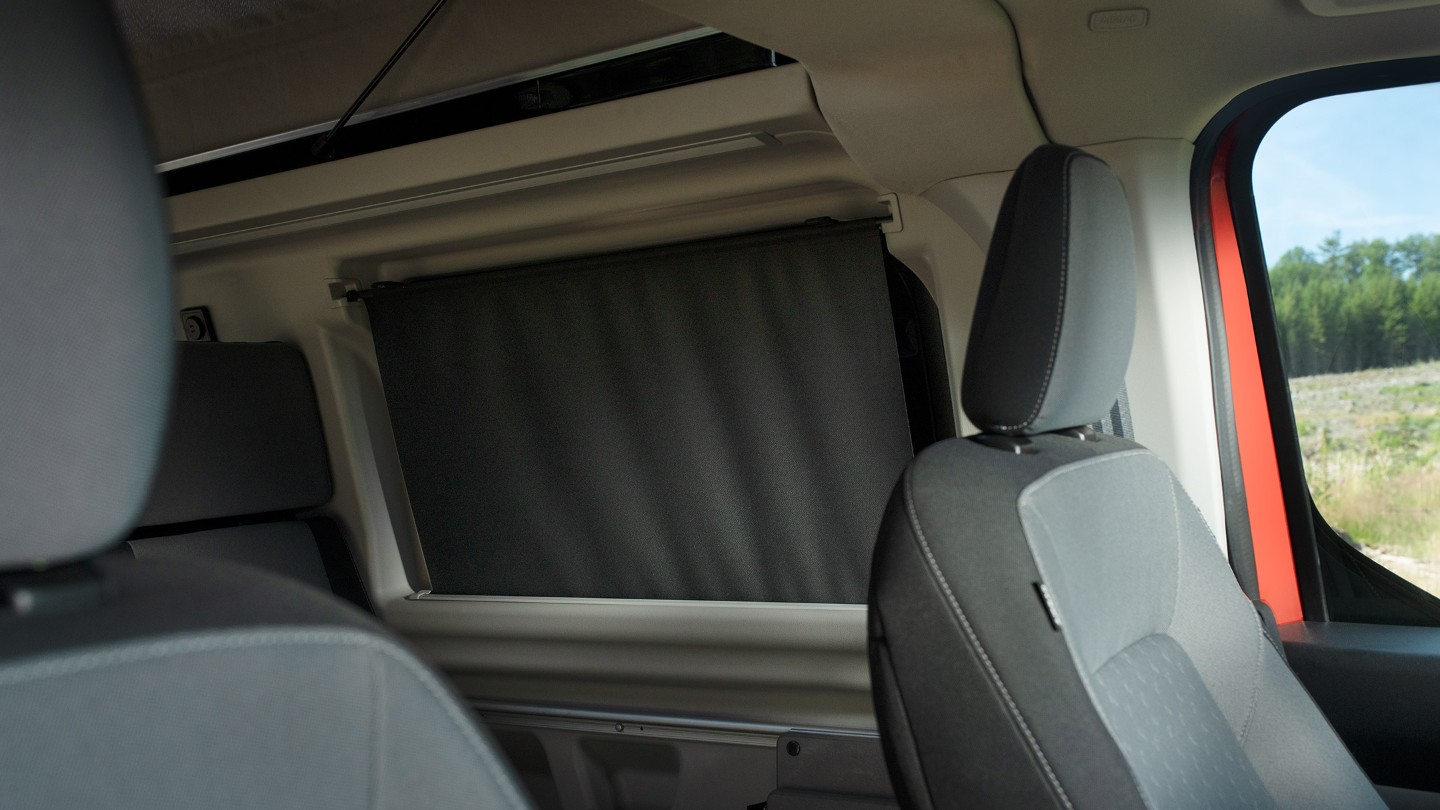 Ford Transit Custom Nugget interior with roller blackout blinds