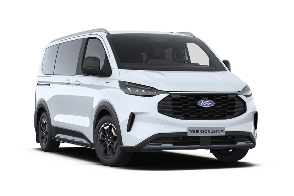 Front left angle of a white Ford Tourneo Custom Active.​