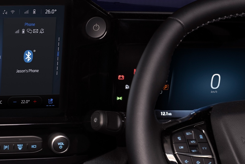 Close-up of the start button in a Ford Transit Custom.