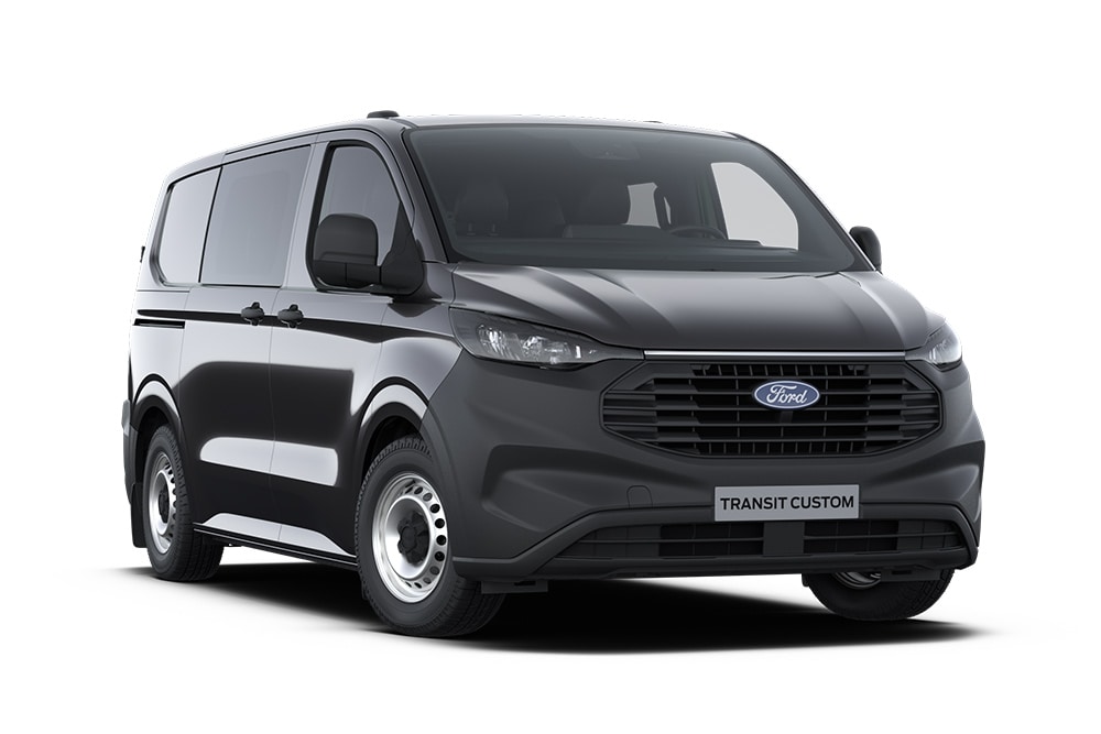 Dark gray Leader Ford Transit Custom van.