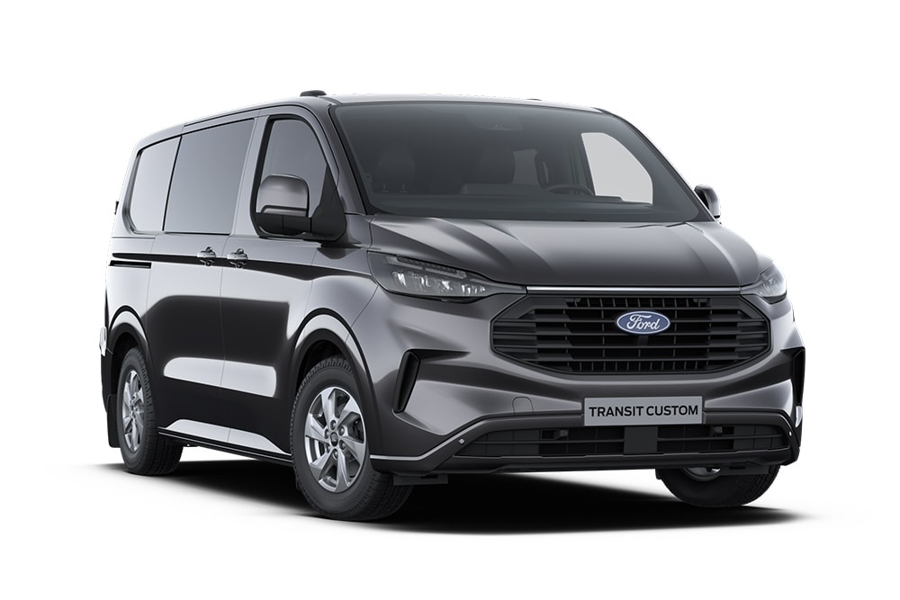 Dark gray Limited Ford Transit Custom van.