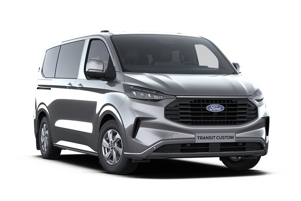 Dark gray Limited Ford Transit Custom van.