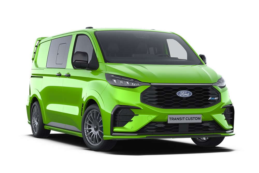 Green Ford Transit Custom MS-RT Double Cab-in-Van.