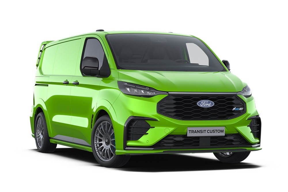 Green Ford Transit Custom MS-RT Double Cab-in-Van.