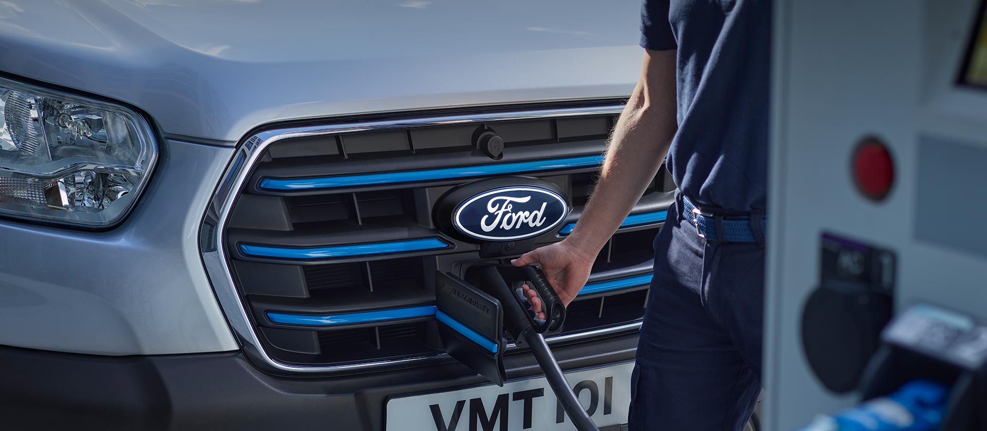 Plugging in Ford E-Transit to charging point