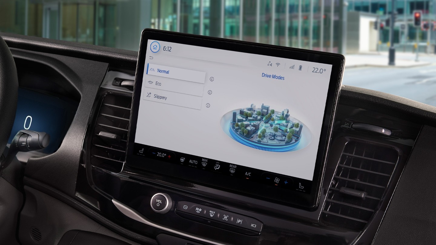 Ford E-Transit SYNC4 screen displaying drive modes