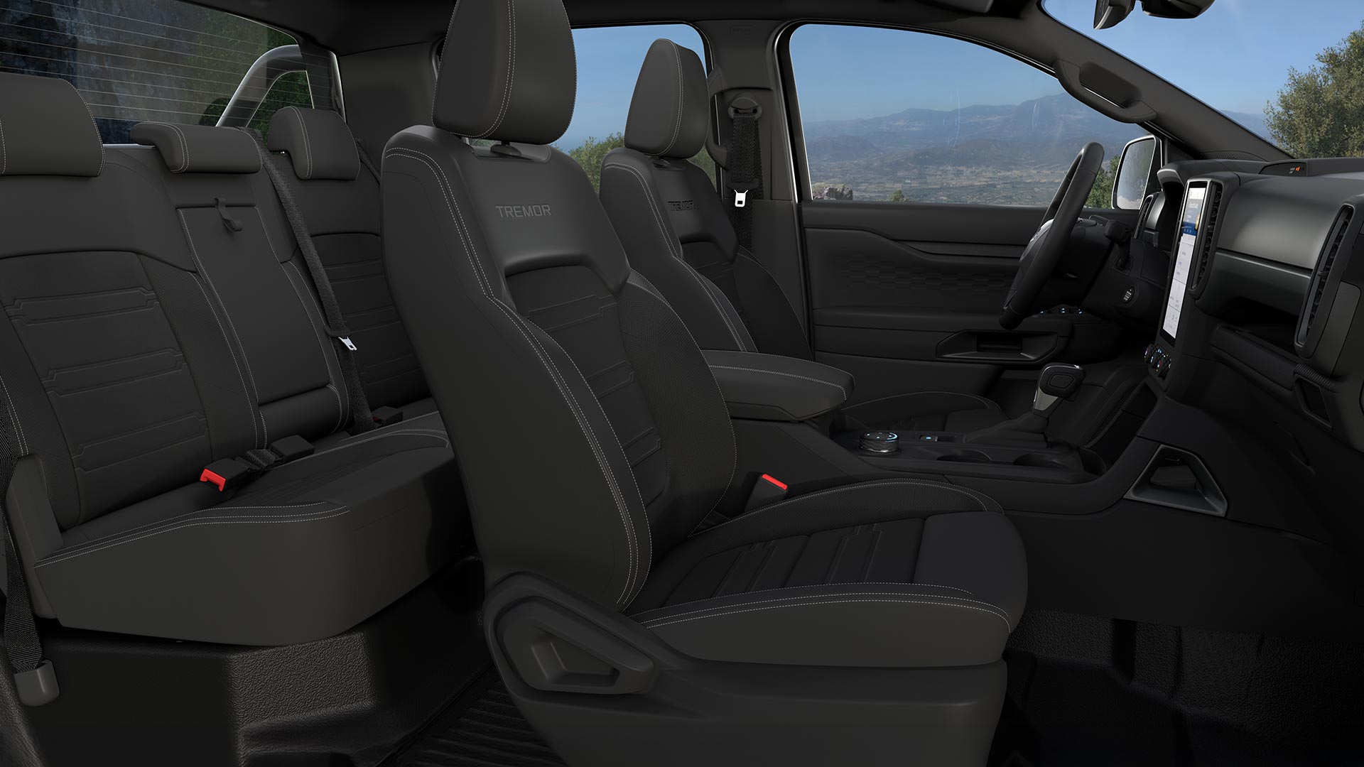 Interior of a Ford Ranger Double Cab, showing the front seats.